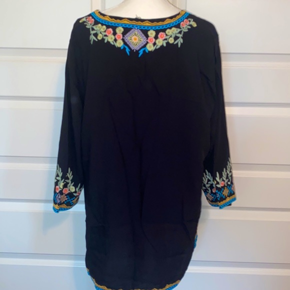 Boho Embroidery Mexican Bohemian Tops Peasant 3/4 Sleeve V Neck Shirt Tunic - Picture 6 of 6